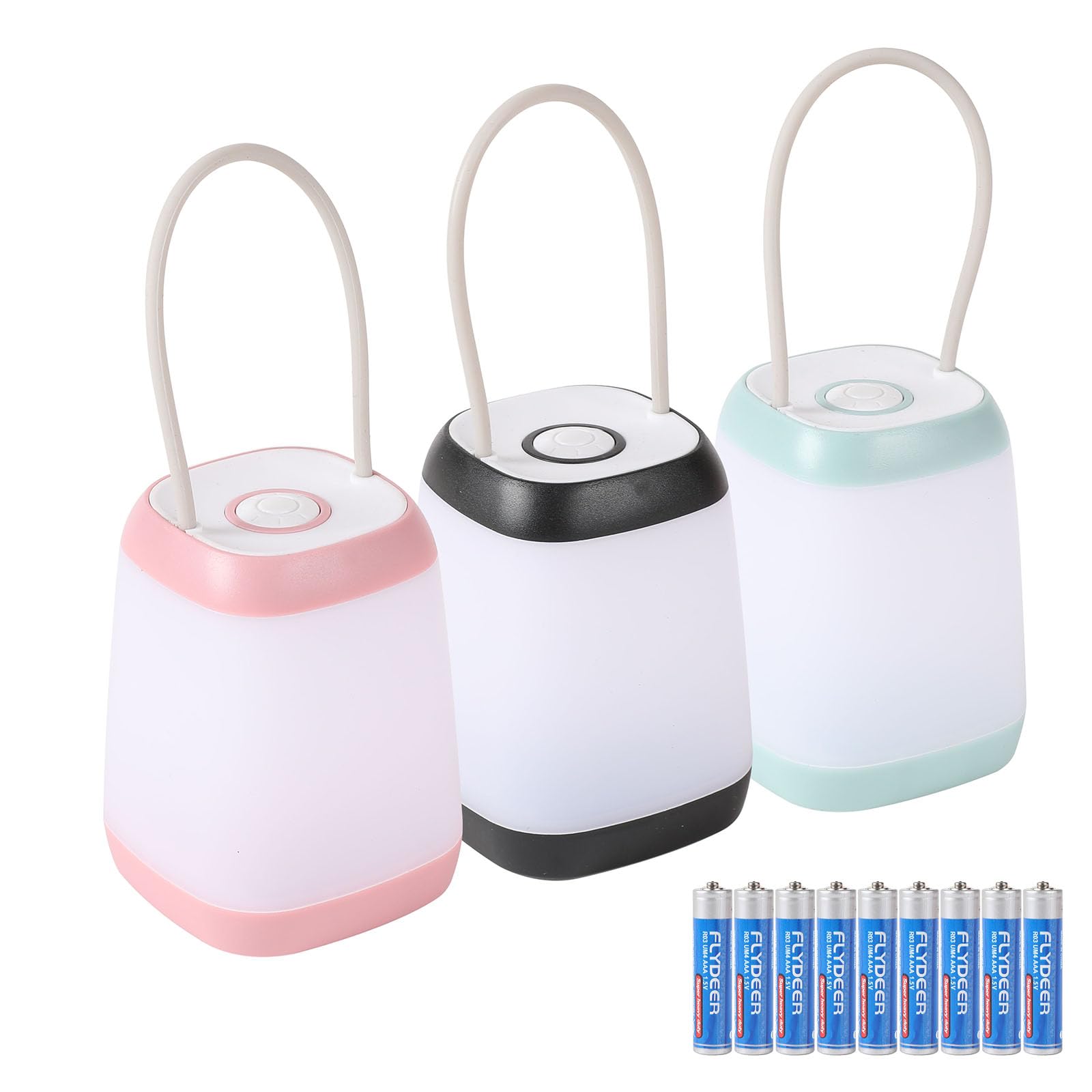 Hilngav 3 Pack LED Camping Light, 3 Light Modes Battery Powered Night Light for Indoor and Outdoor Emergency Light, Tent Lantern, Camping (Pink, Black, Green), three-colour