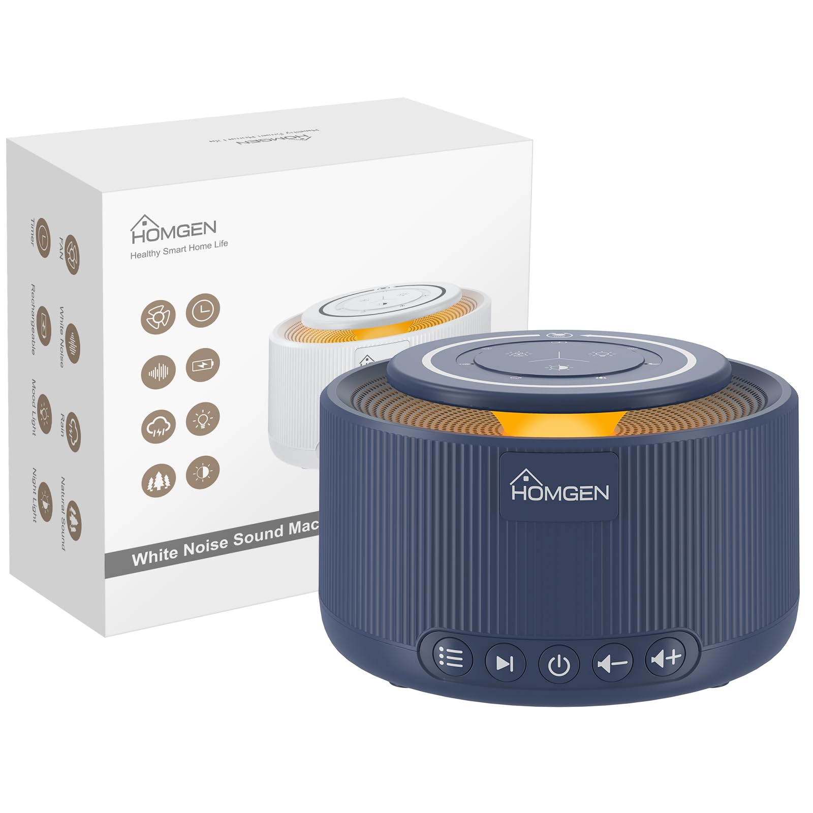 HOMGEN White Noise Machine Weißes Rauschen Maschine Einschlafhilfe Baby Erwachsene 30 Klänge & 30 Stufen Lautstärke Timer Speicher Touchpanel mit 3,5 mm Audiobuchse Schlafen Entspannen- Blau