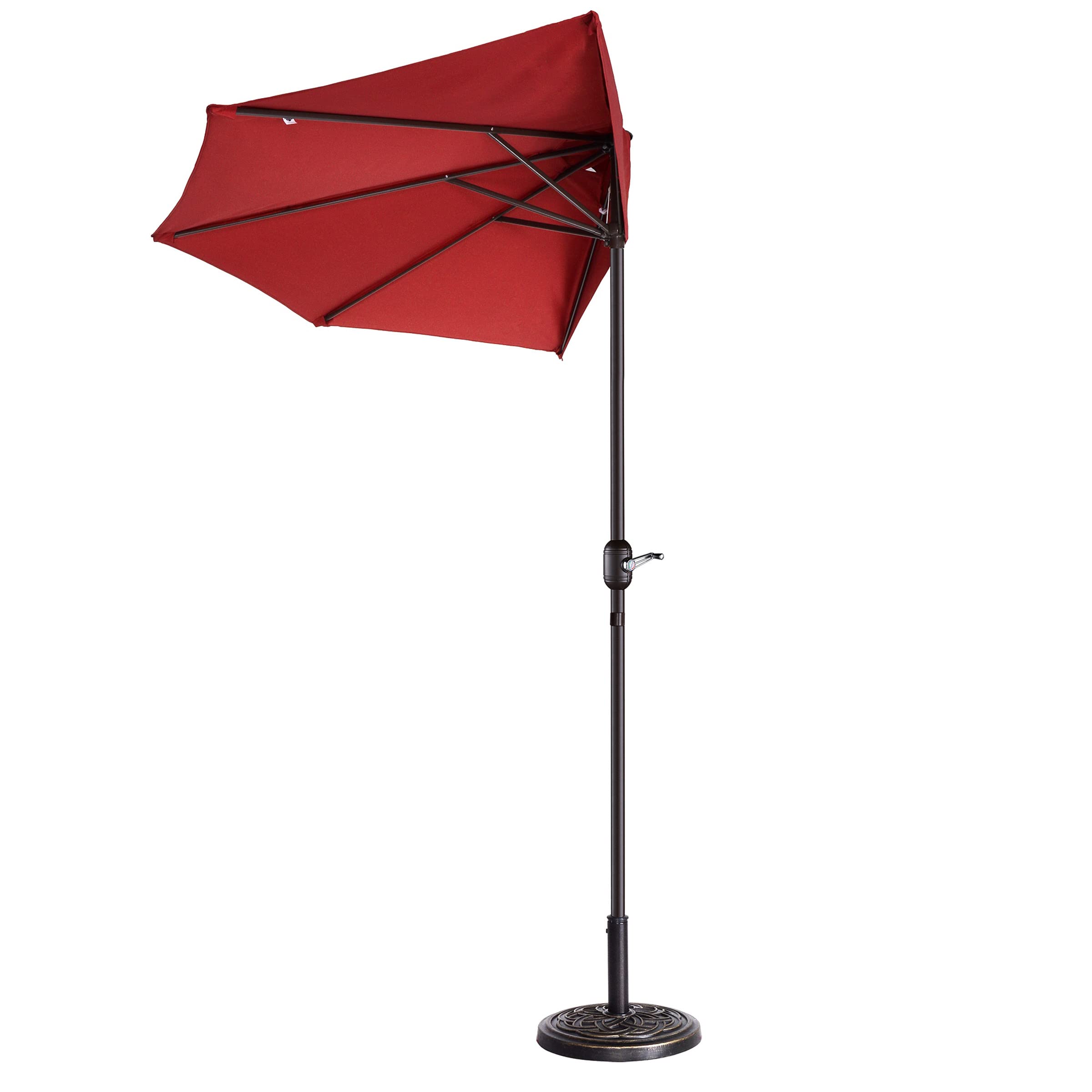 VILLACERA HWD630722 9' Outdoor Patio Half 5 Ribs Umbrella, Red