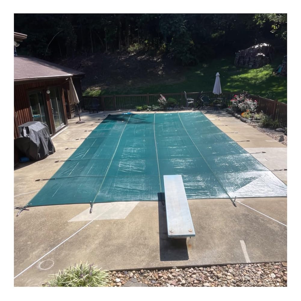 Cubierta rectangular para piscina de 3,5 x 7 m, malla permeable duradera con anclajes, protector de seguridad para nadar al aire libre contra hojas y escombros