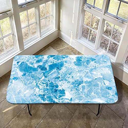XISUNYA Elastic Tablecloth for 7ft Rectangle Tables, Polyester Fitted Table Covers with Marble Design, 30