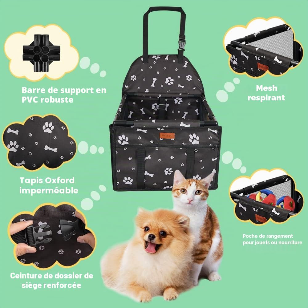 Siège de Voiture Portable pour Chien avec Laisse de sécurité à Clipser et Tuyau de Support en PVC, Anti-Pliage, Parfait pour Les Petits Animaux de Compagnie