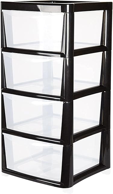 KHD Plastic Home Office Storage Cabinet - Drawer Unit / Storage Box / Clear Transparent Drawers / Stationary, Office Essentials Storage and Organization Shelving Unit (4 TIER)