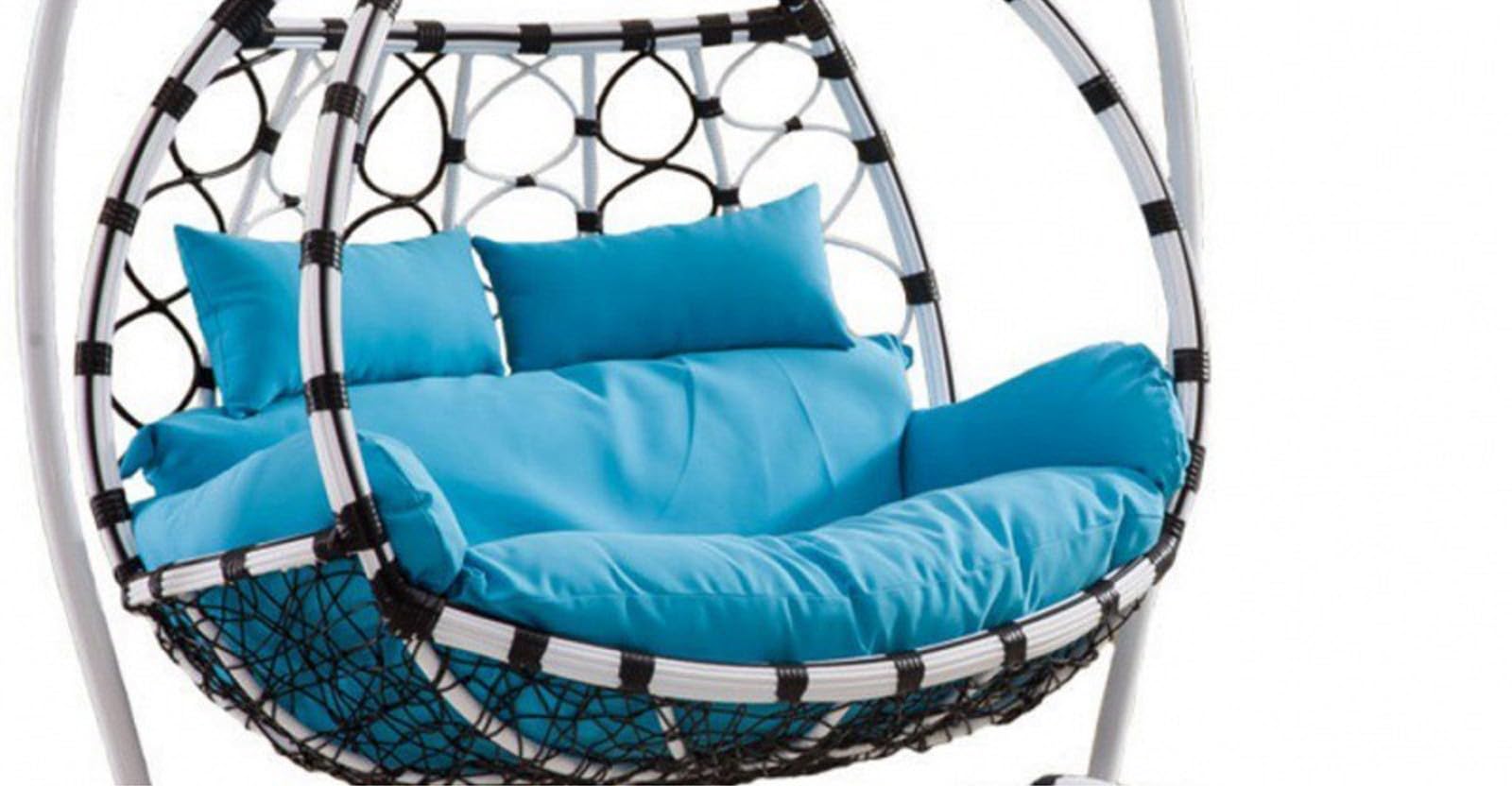 Sedia sospesa doppia in rattan impermeabile per 2 persone, design a nido d'uovo rimovibile, per patio, giardino, altalena con cuscini, amaca da esterno per rilassarsi (tappetini venduti separatamente)