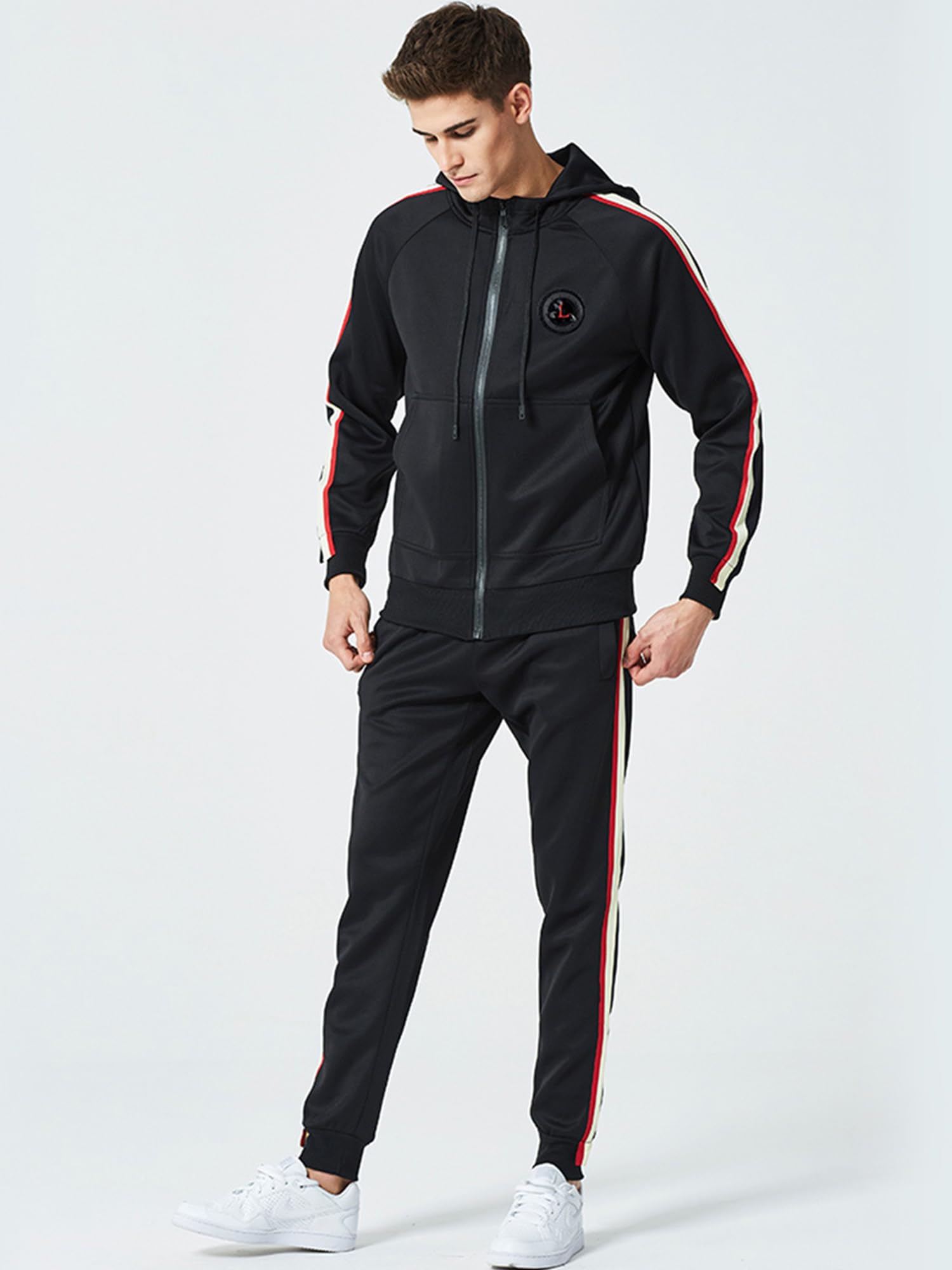FTCayanz Tuta Uomo Manica Lunga Sportive Atletico Giacca Ginnastica Outwear Felpa con Cerniera Tute Activewear