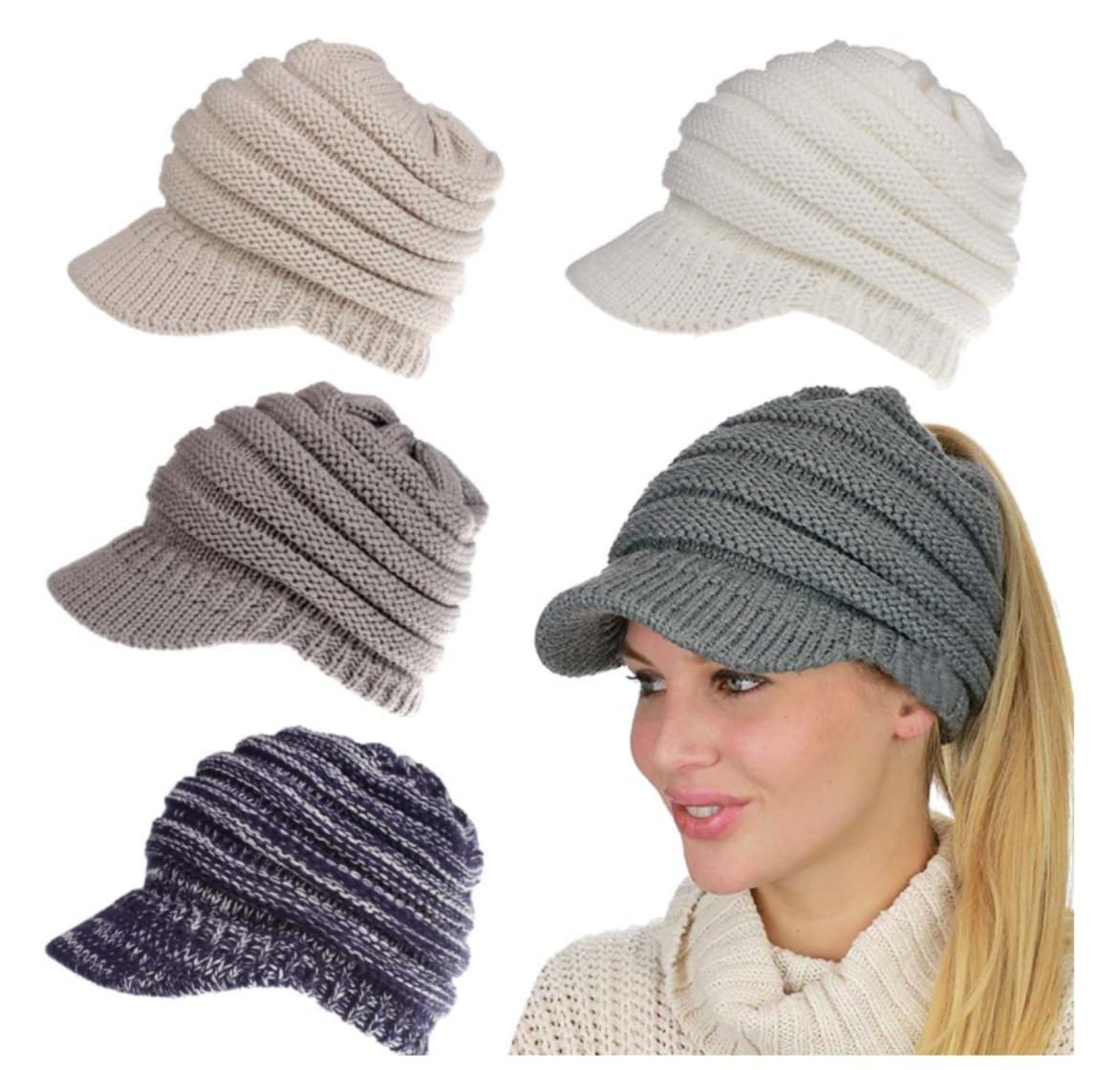 Wintermütze Für Kälte Warme, Übergroße, Grobe, Weiche, Gerippte Slouchy-Strickmütze Mit Visierkrempe Mütze Warme
