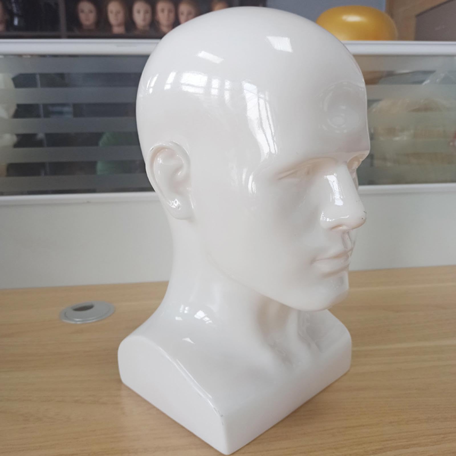 Milageto Männer Mannequin Kopf PVC Display Ständer Glanz Farbe Beauty Styling Werkzeug Zubehör für Hut Schal Perücken 13,4 Zoll hoch, Weiß
