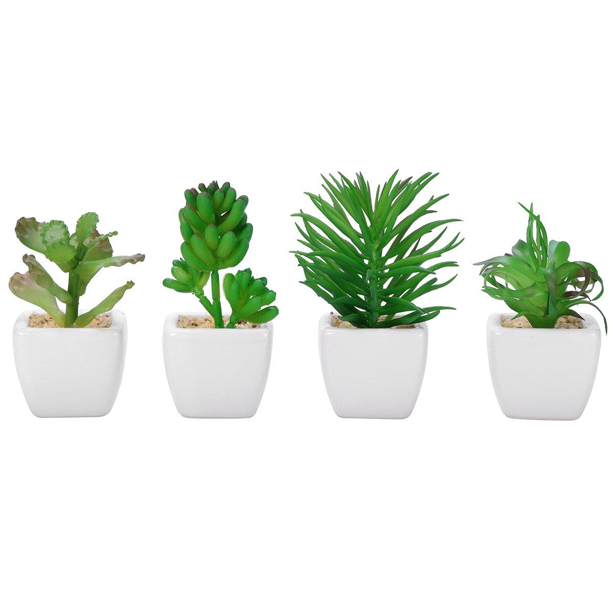 Winomo Lot de 4 plantes grasses artificielles avec pot en céramique blanche