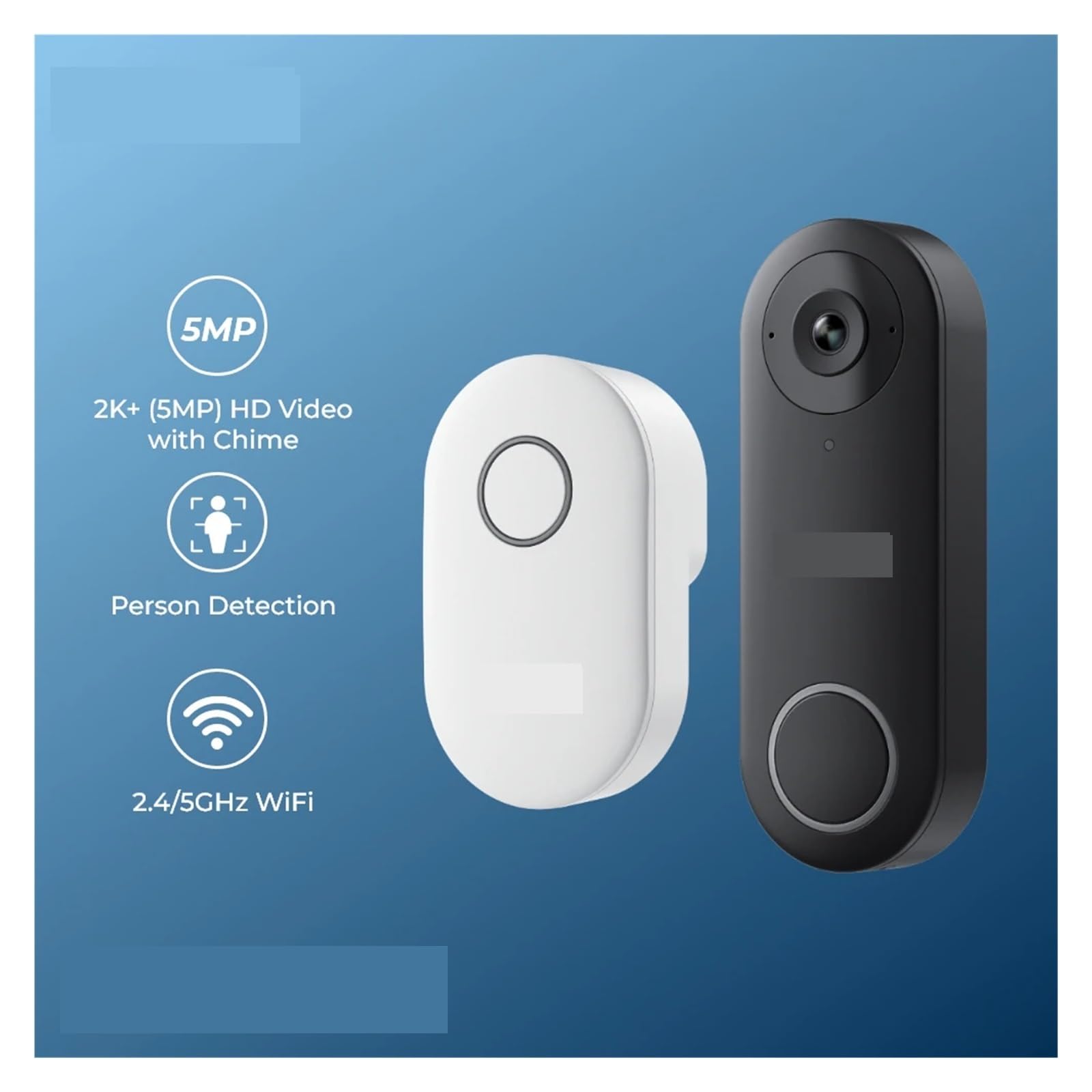 Wideodomofon 2K+ WiFi, inteligentny, zewnętrzny wideodomofon, wykrywanie osób, przewodowy dzwonek do drzwi z funkcją dzwonka, obsługa Alexa Szeroki kąt
