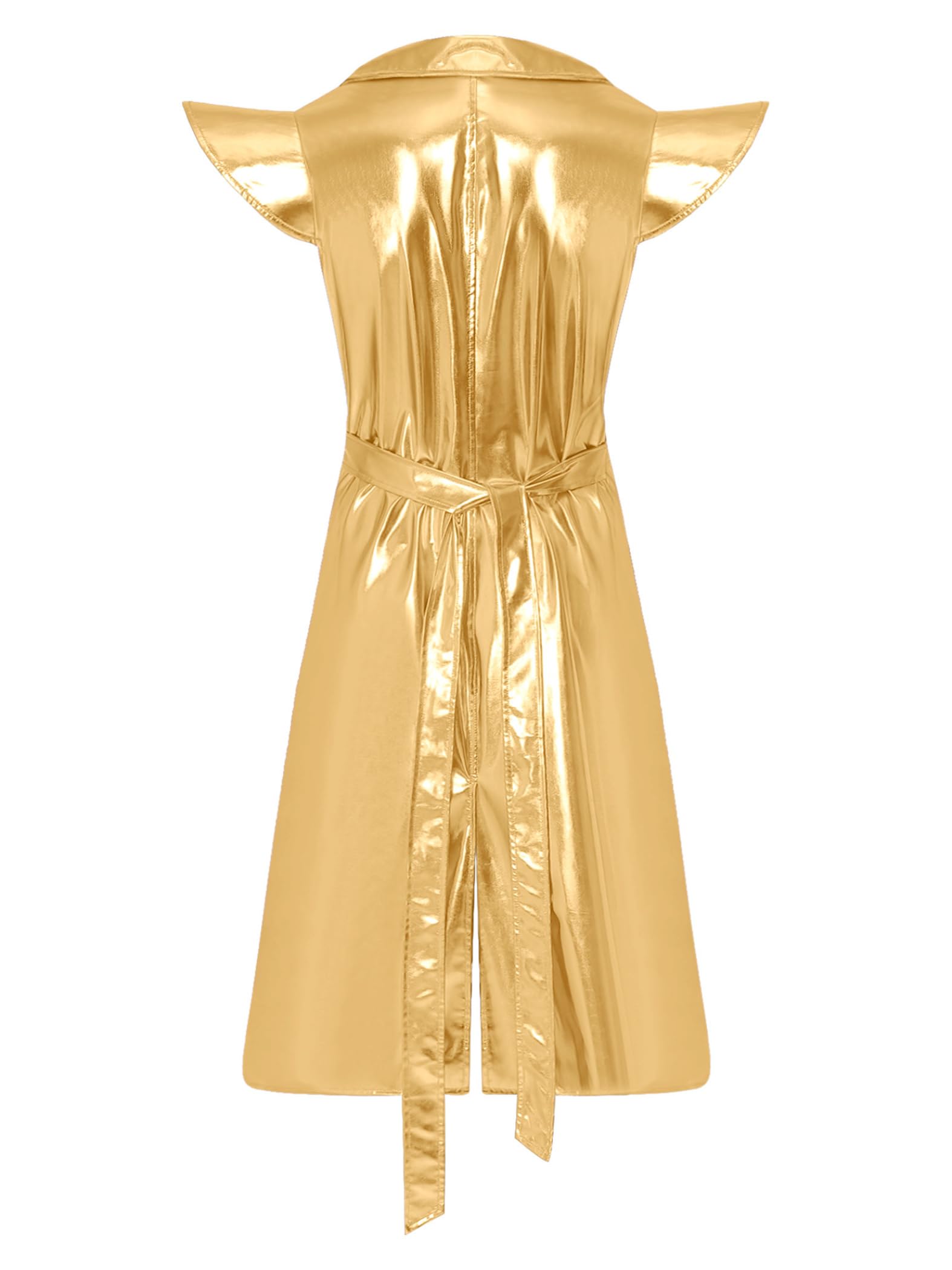 Mujer Ropa De Club Traje Largo Con Solapa Chaqueta Motocicleta Gabardina Pvc Brillante Blazer Cosplay