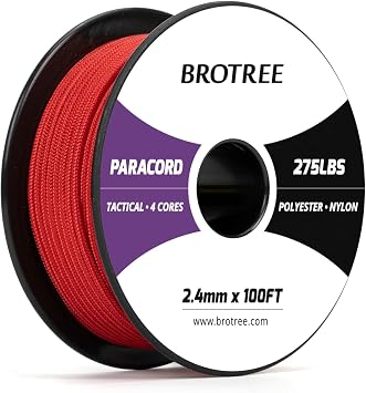 Brotree 275 Paracord 2.4mm Tactical Cord 100ft Nylon Cord Red
