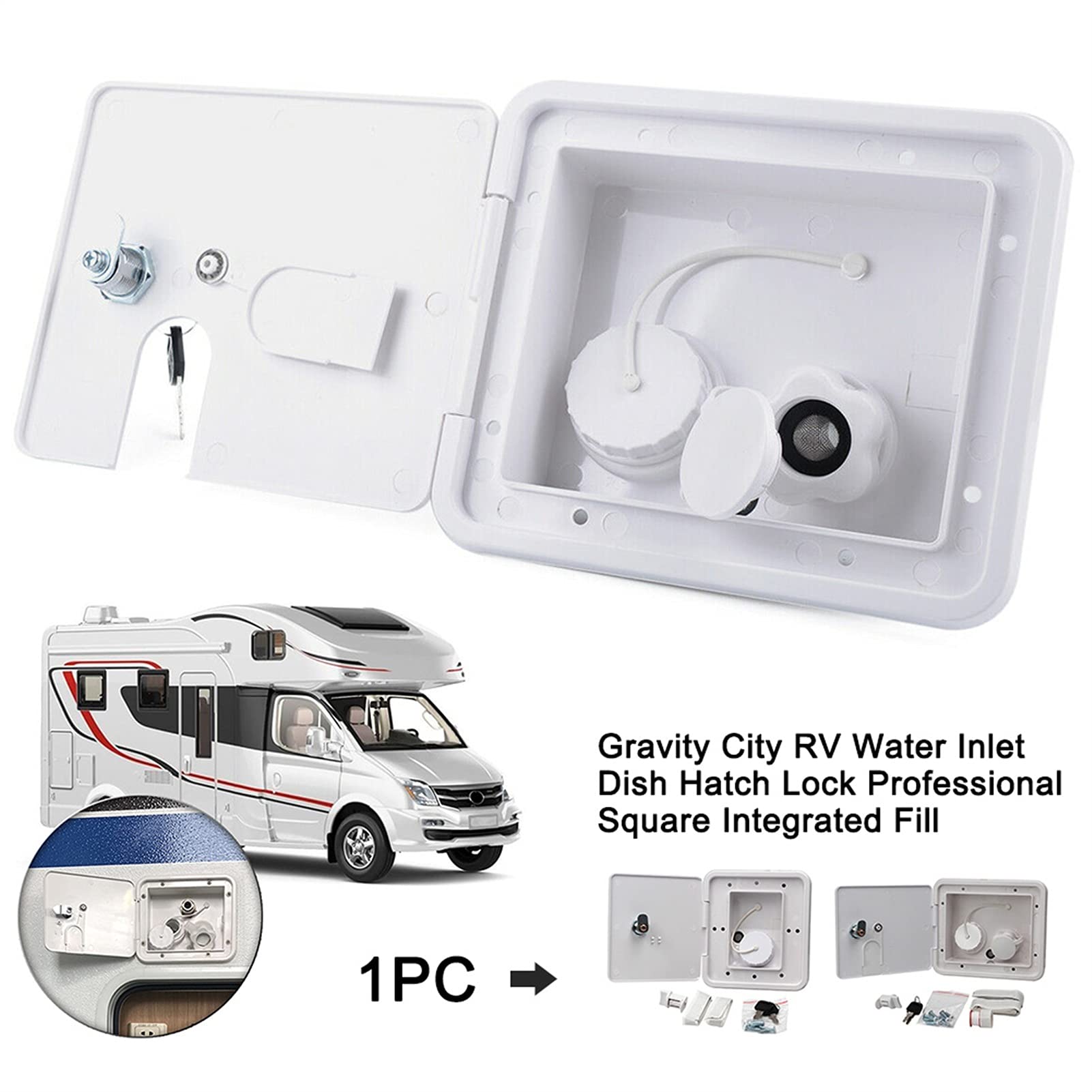 Remolque de relleno integrado de la ciudad de gravedad con tornillos de llaves con cerradura de escotilla de plato controlable Easy Instale Universal RV Water Inlet(2)