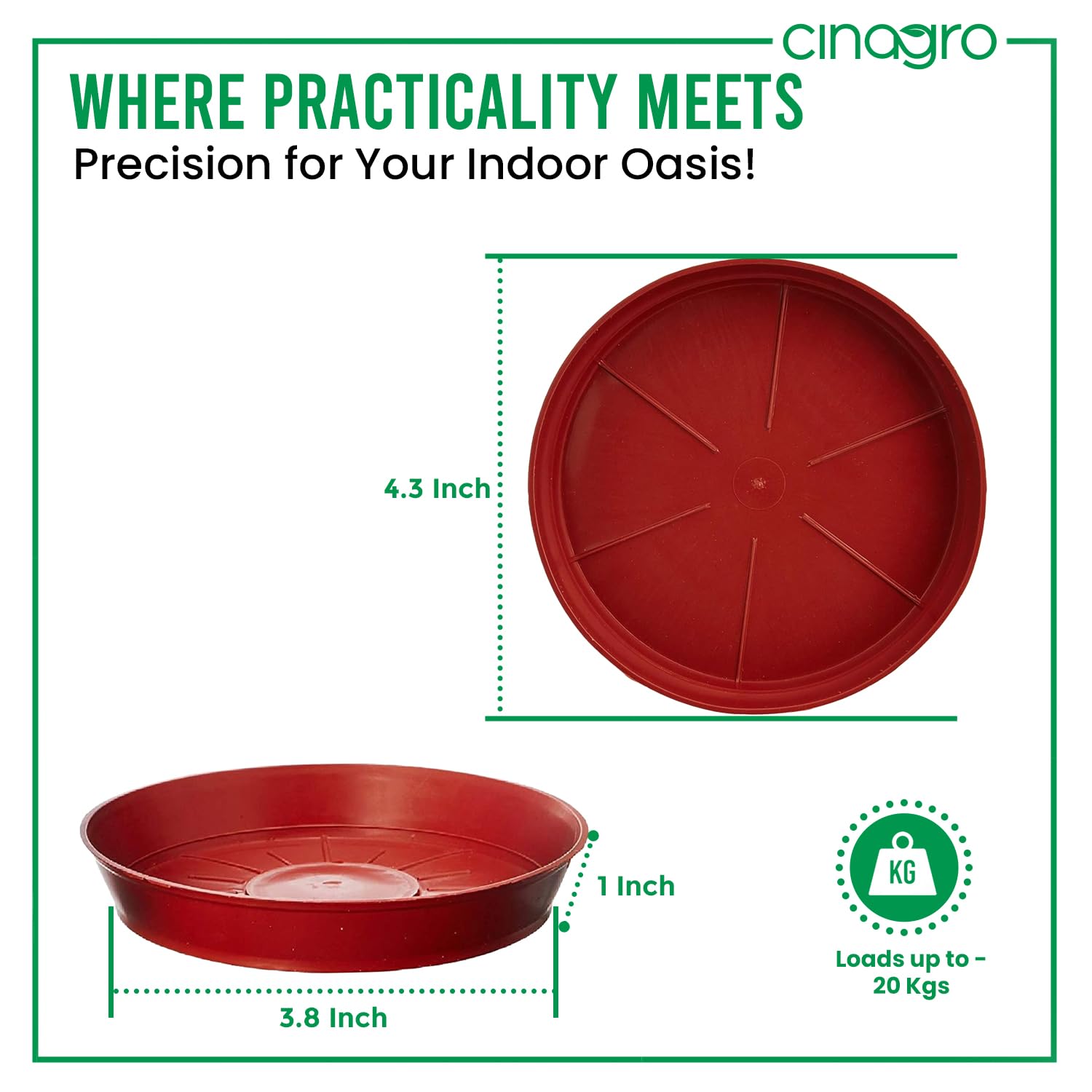 Cinagro Plant Saucer (4 Inch - Pack of 6) Heavy Duty Plastic Plant Water Tray, Planter Drip Trays for Pot, Flower Saucers for Indoors - Image 4 thumbnail