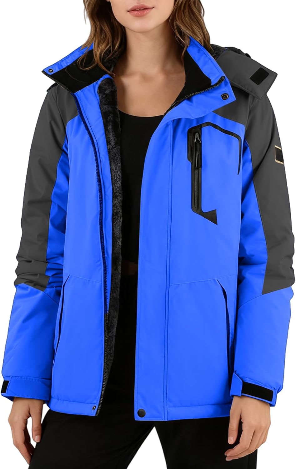 Women Winter Skiing Jackets Water Resistant Warm Fleece Jacket Hooded Insulated Thermal Snowboard Raincoats with Pockets