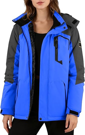 Women Winter Skiing Jackets Water Resistant Warm Fleece Jacket Hooded Insulated Thermal Snowboard Raincoats with Pockets