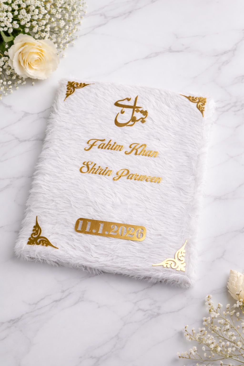 Personalised White Fur Nikah Nama with Pen-picture-26