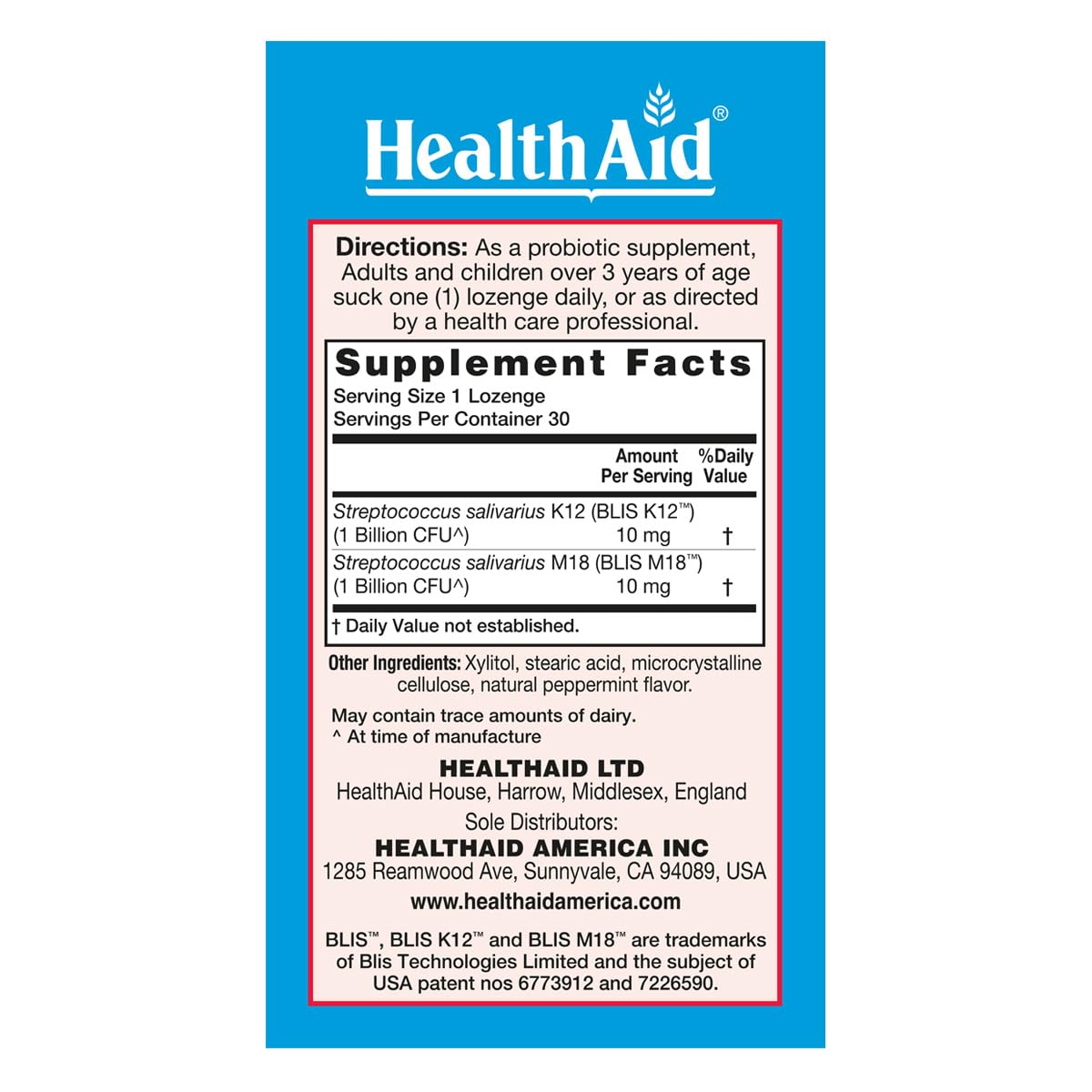 HealthAid OralProbio – BLIS K12 & M18 Oral Probiotic Lozenges – Supports Oral & Throat Health and Fresh Breath – Once Daily, Peppermint Flavor — Amazon image 2