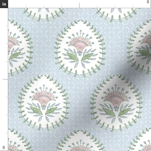 Spoonflower FI-F86-D13925576-1Y Fabric - Flower Paisley Cottagecore Lotus Floral Teardrop Block Print French Printed thumb #2