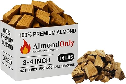 Trozos de madera de almendra para ahumar de 3 a 4 pulgadas, 100% tostados, trozos de barbacoa premium para ahumar y asar a la parrilla, perfectos