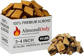 Almond Wood 3-4 inch Smoking Wood Chunks - 100% Roasted - Premium BBQ Chunks for Smoking and Grilling - Perfect for Solo XL Stoves and More! (14 lbs)