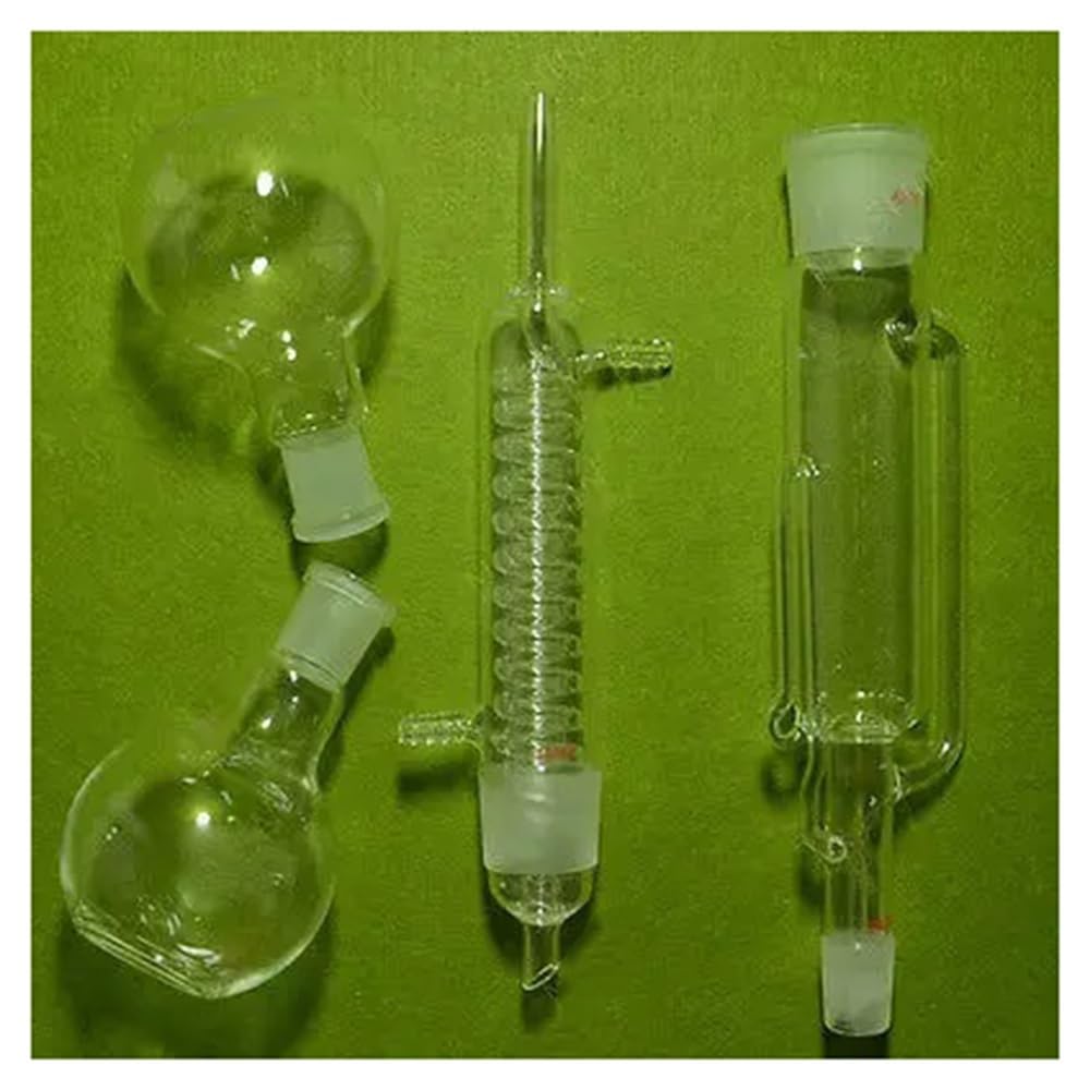 Equipos y suministros de laboratorio Extractor con condensador y dos matraces planos de 250 ml, cristalería laboratorio 24/40