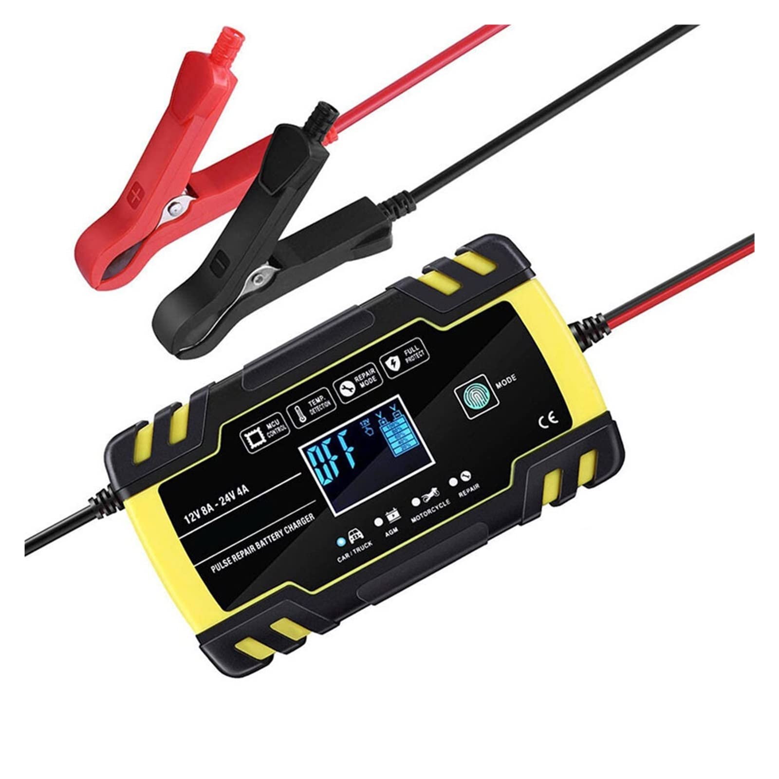 Chargeur de Batterie, Chargeur de batterie de voiture AGM chargeur de plomb-acide GEL à Cycle profond 12V 24V 8A chargeur de réparation d'impulsion avec écran LCD utilisation de voiture de moto