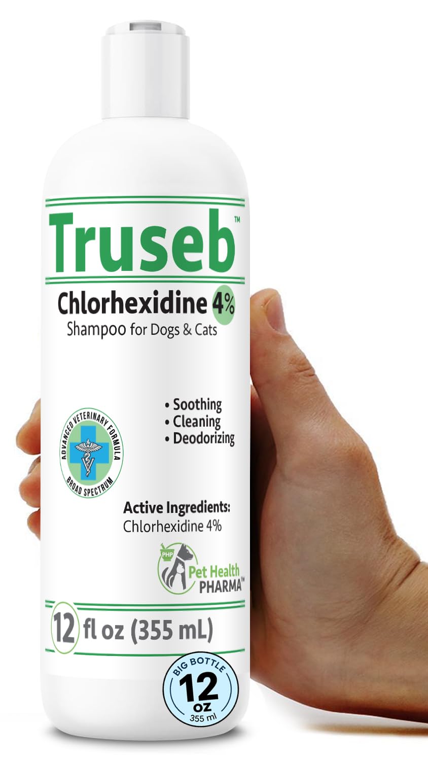Truseb Topical Chlorhexidine 4% Shampoo for Dogs, Cats & Horses (12 oz)- with Aloe for Cleansing (Chlorhexidine 4% Shampoo, 12 oz)