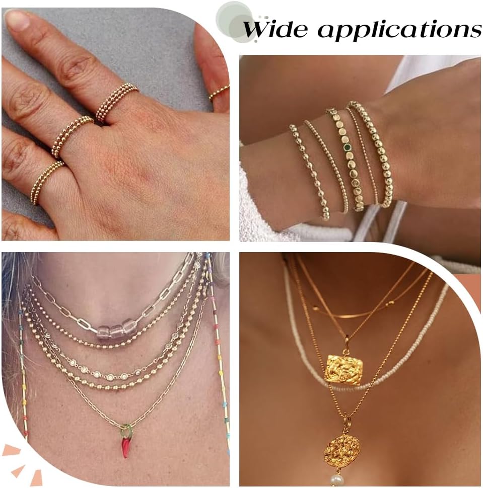 SUNNYCLUE 49 Feet/15M 1.5mm Brass Ball Chain Metal Bead Chains Gold Beaded Dog Tag Chains Roll Connectors Cord End Clasps Link for Jewelry Making Supplies Necklace Bracelet Women Hanging Ornament - Image 5