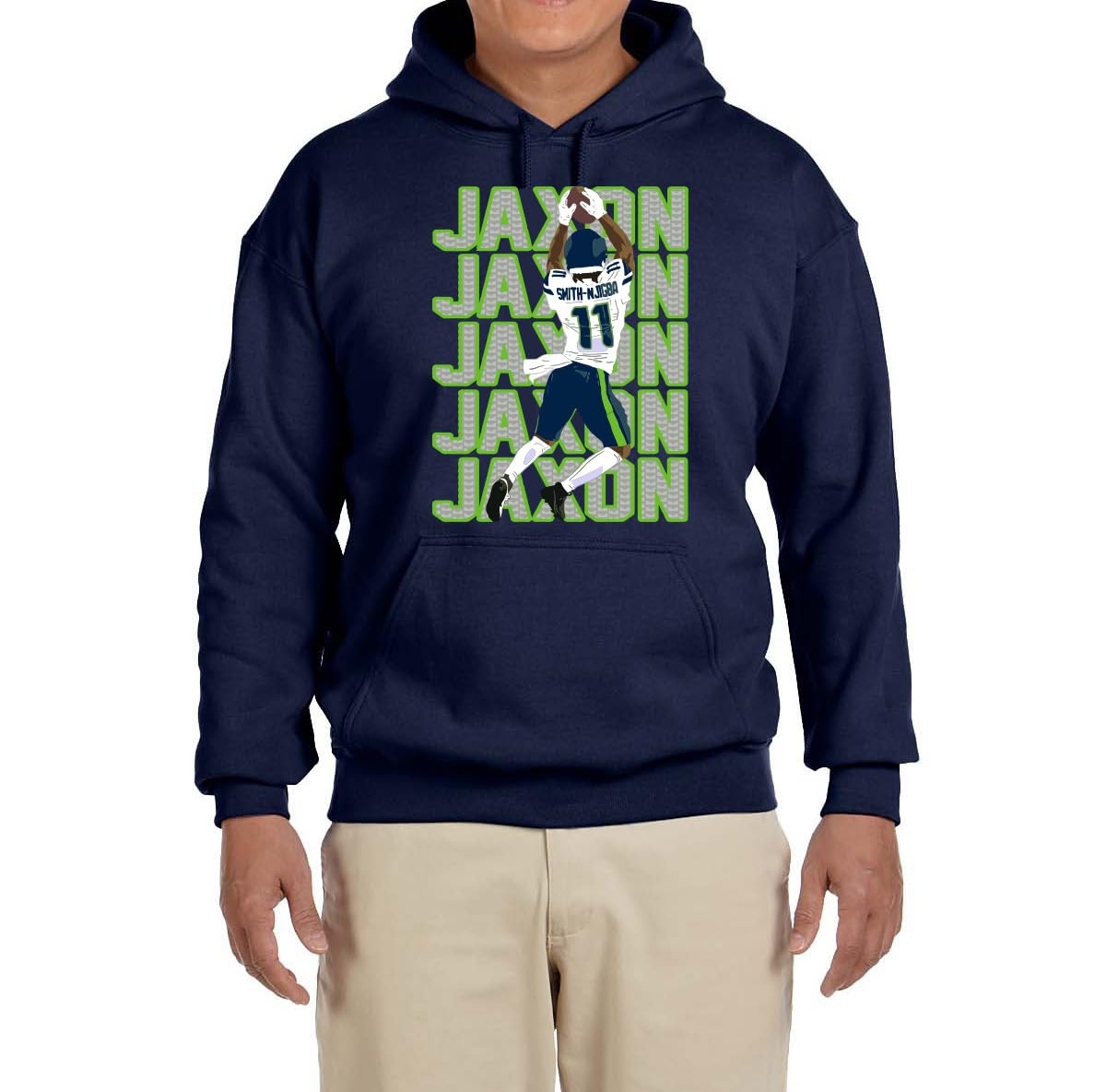 Navy Seattle Jaxon Smith Njigba Text Pic Hooded Sweatshirt