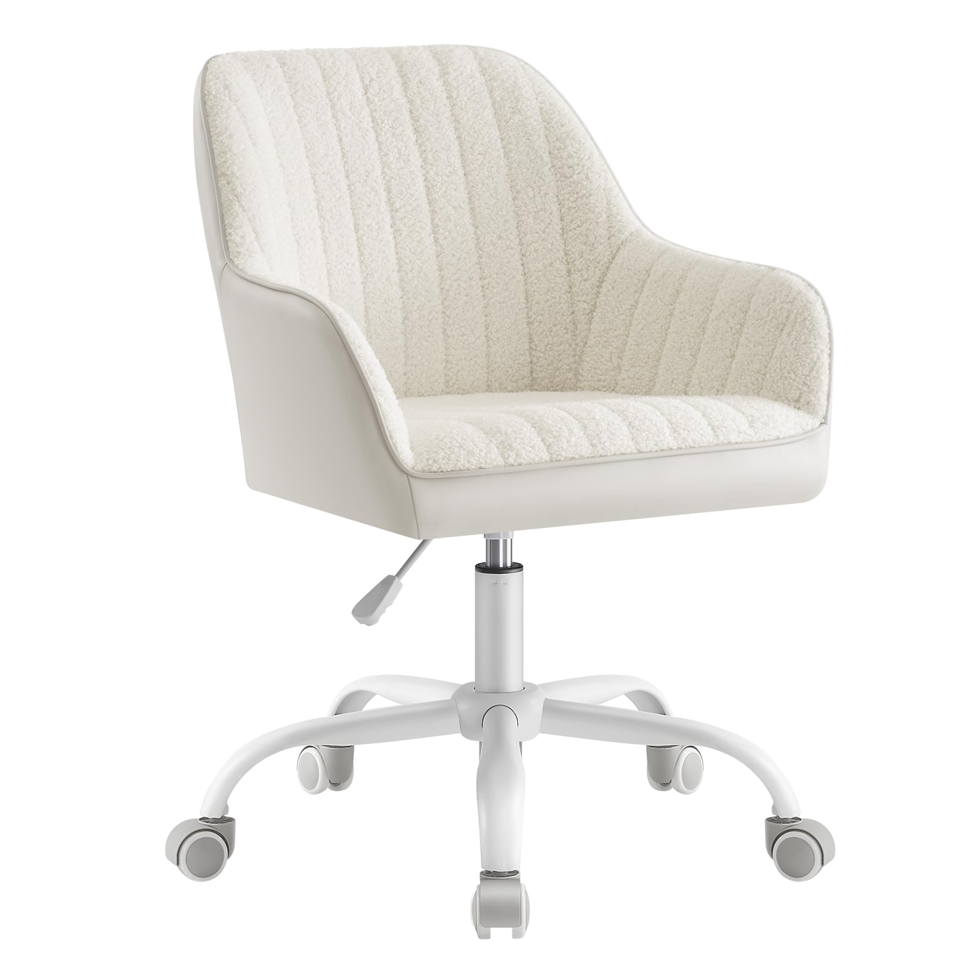 SONGMICS Bürostuhl, Drehstuhl, Sherpa und Kunstleder, Schaumstoffpolsterung, höhenverstellbar, für Arbeitszimmer, Bar, cappuccinobeige-wolkenweiß OBG012W01