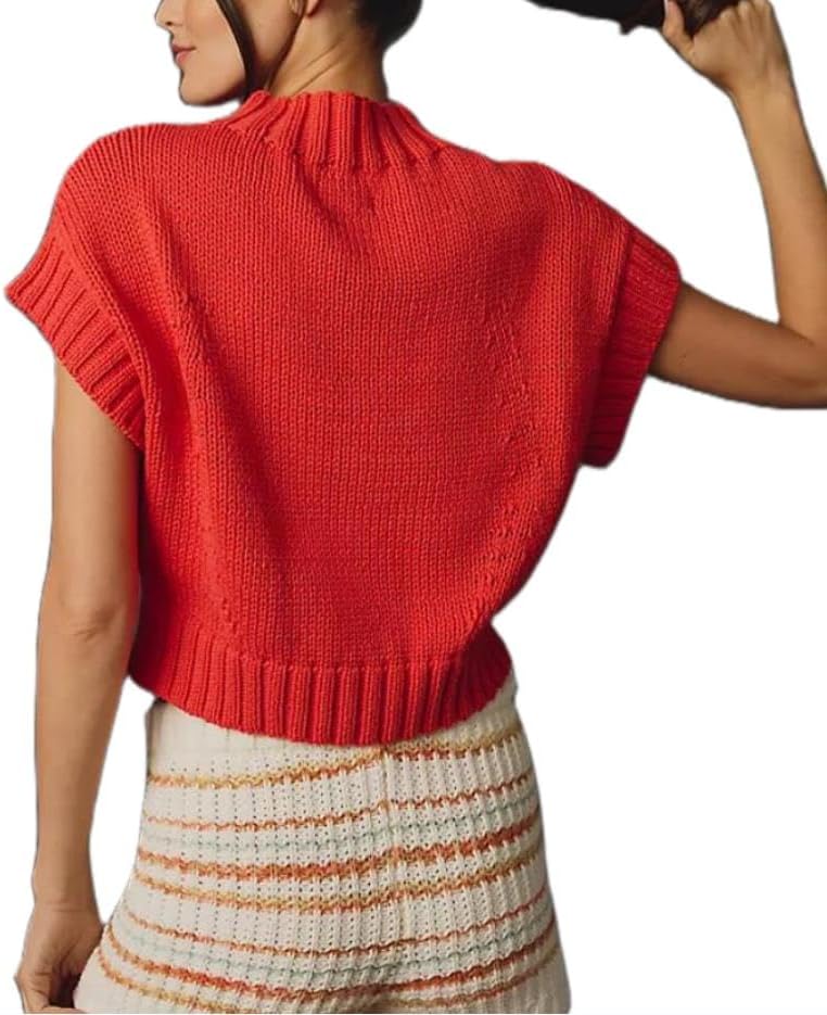 DSORVICD Women Cute Sweater Vest Top Y2k Cap Sleeve Knit Sweater Cable Mock Neck Knit Vest Tie Sweater Tank Top 2024 Knitwear - Image 3