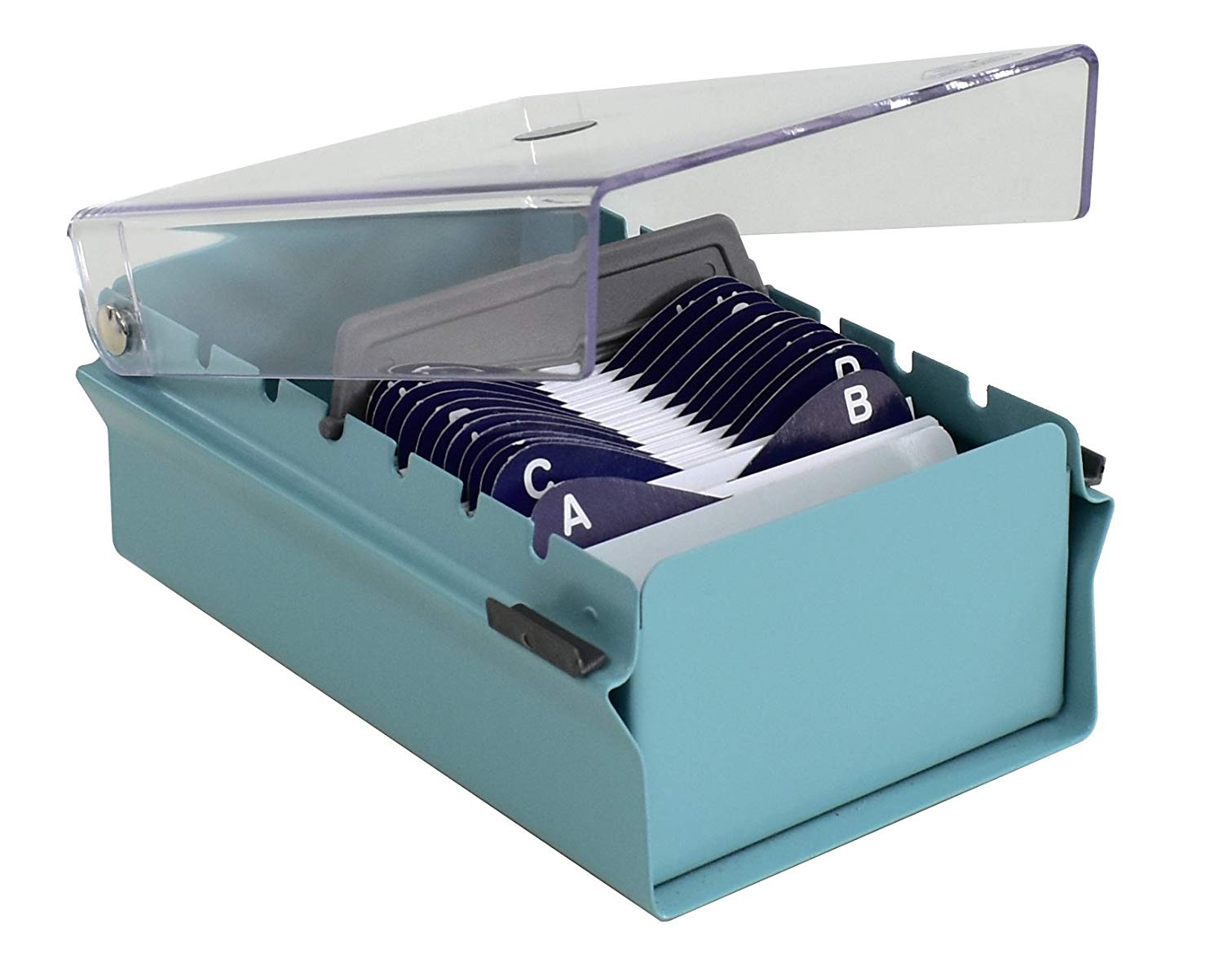 Acrimet-Index-Business-Card-Size-File-Holder-Organizer-Metal-Base-Heavy-Duty-AZ-Index-Cards-and-Divider-Included-Green-Color-with-Clear-Crystal-Plastic-Lid-Cover