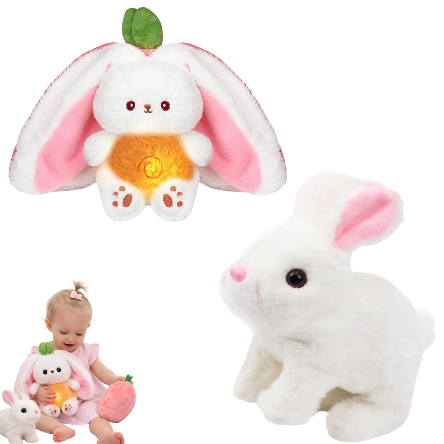 【美品】Vaino The Rabbit ぬいぐるみ 2体セット Buy XEWOi Breathing Reversible Rabbit Toy & Jumping Bunny, Real