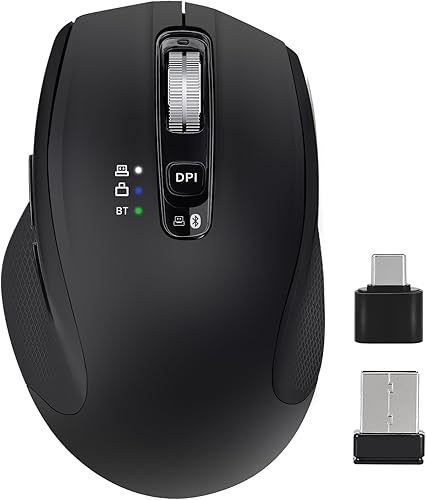 Ratón inalámbrico con Bluetooth, USB-A, receptor USB-C, recargable, de tamaño completo, silencioso, ergonómico, para