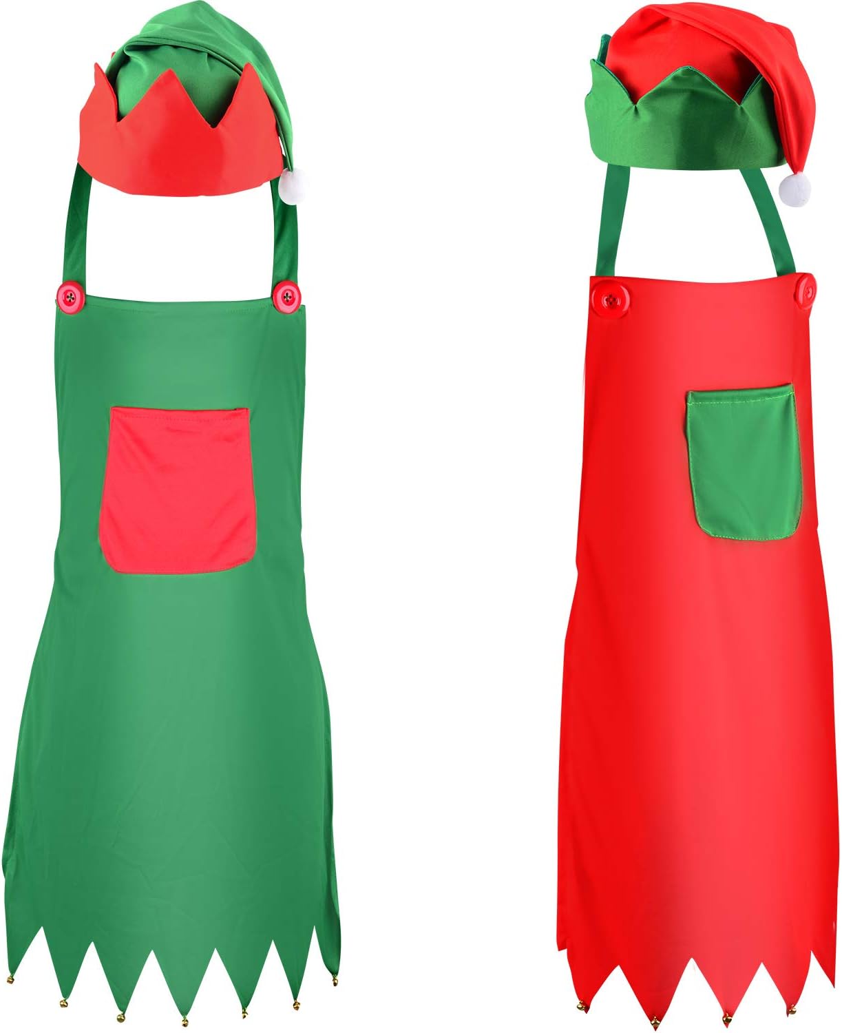 Sunshane 4 Pieces Christmas Elf Kits Include Elf Aprons and Elf Hats for Christmas Party Costume Supplies (Red and Green)