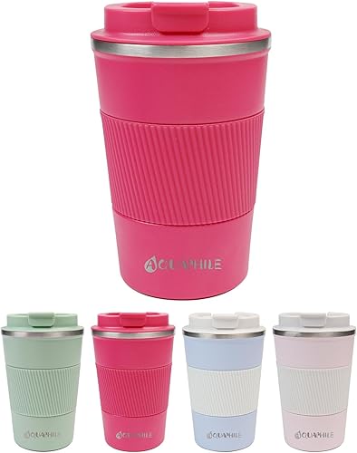 AQUAPHILE Taza de café reutilizable, taza de café de viaje con tapa a prueba de fugas, taza térmica de doble pared, taza portátil de acero