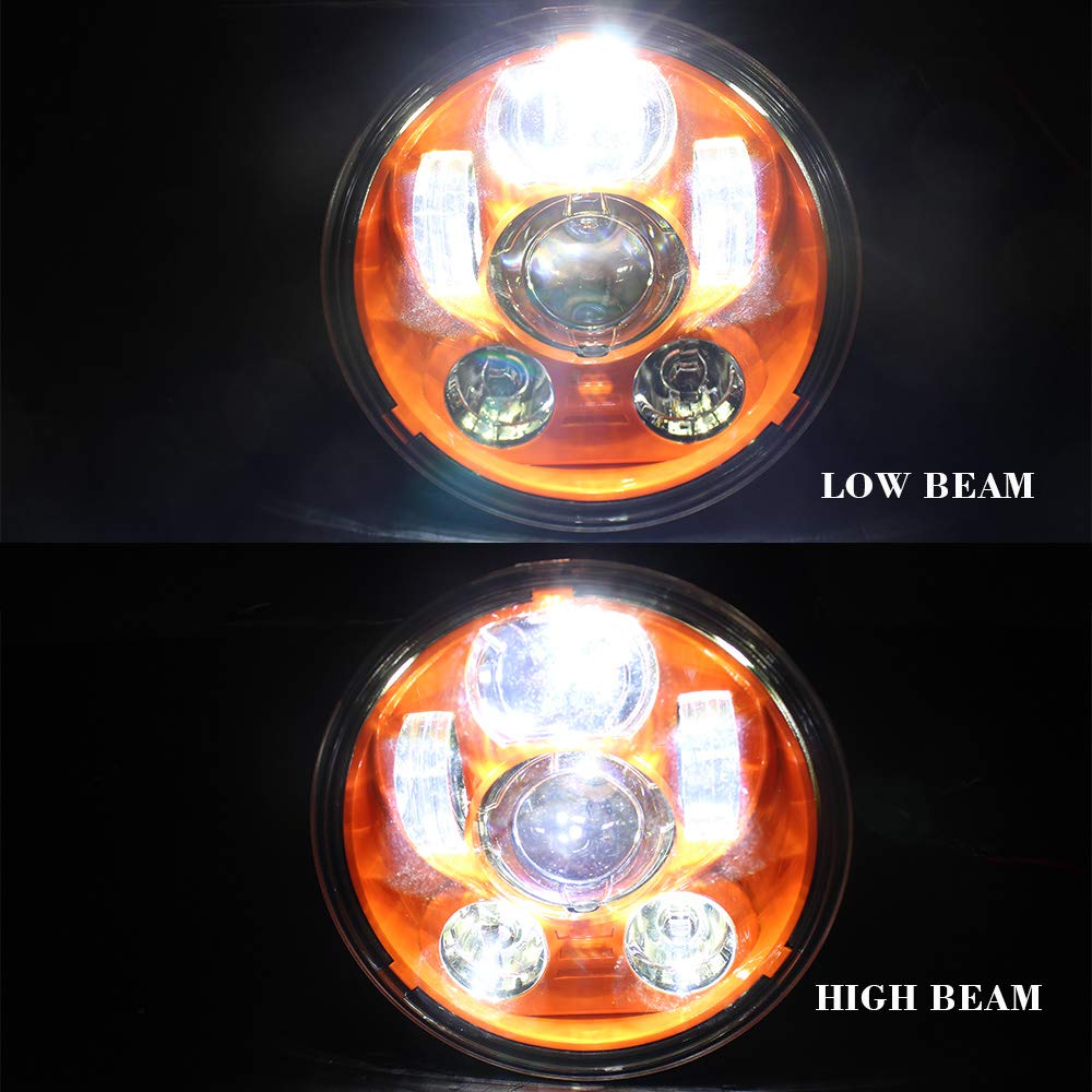 Motorcycle Headlight 5.75 Inch 5 3/4" Round LED Projection Headlight Compatible for Motorcycle Street Bob Sportster Wide Glide Low Rider Headlamp (Orange)