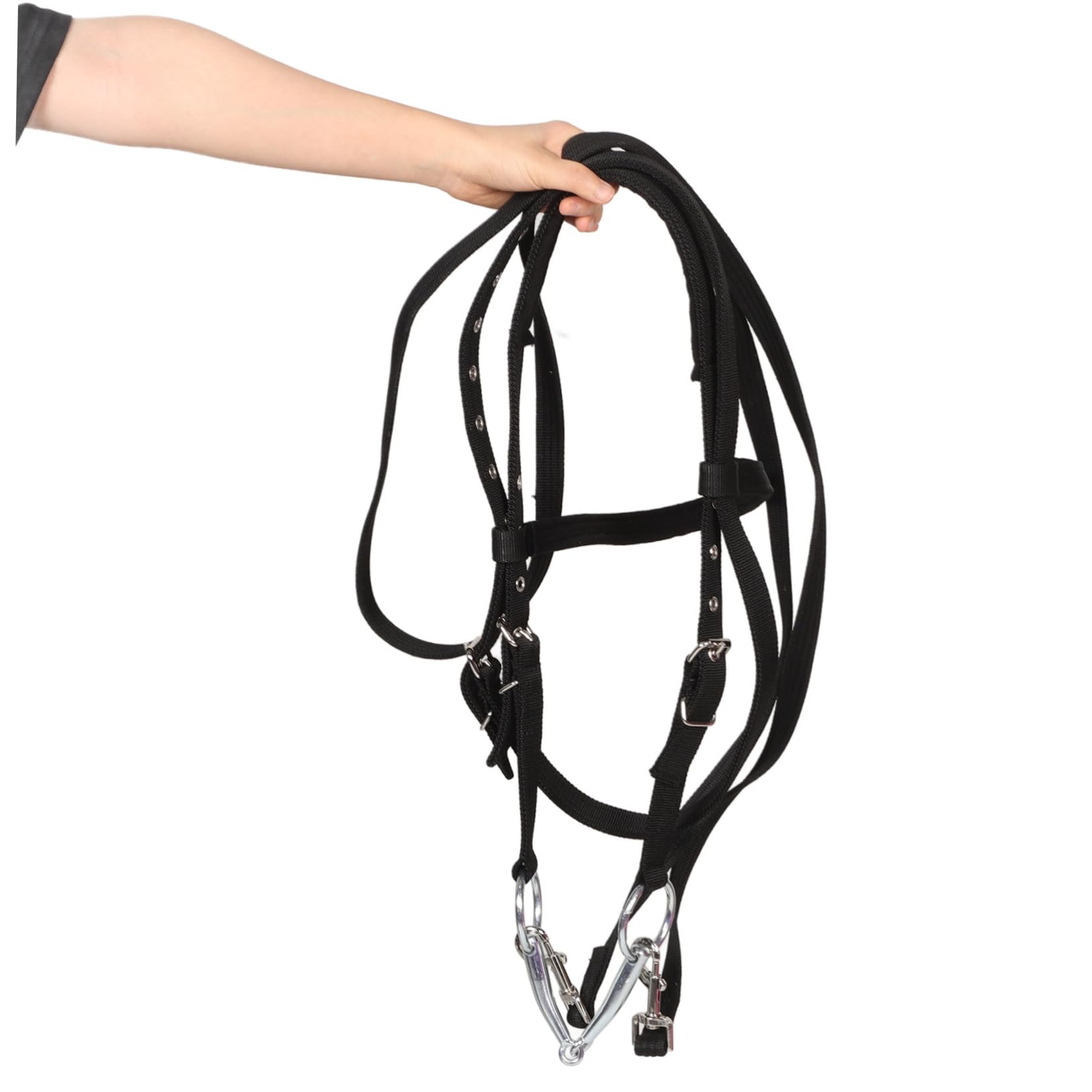 Cabestro de Cuerda para Caballo Negro Grande de Nylon | Brida de Entrenamiento sin Bocado, Diseño Ergonómico, para Montar y Control Seguro