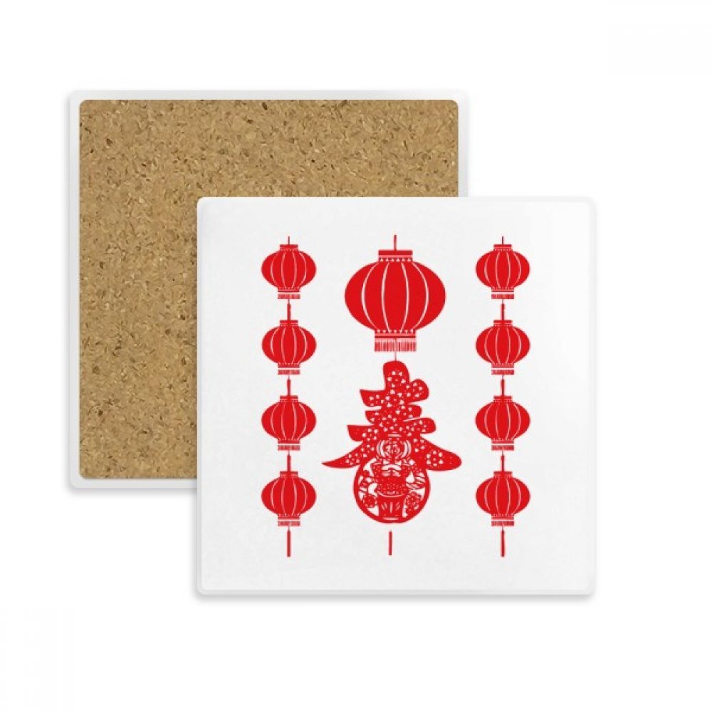 Lanterne rouge chinoise dessous de verre anti tache eau pierre pour tasse