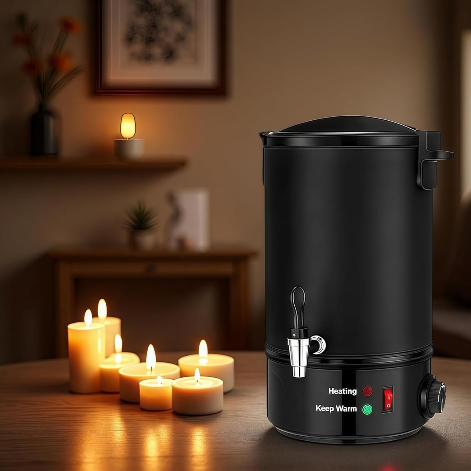 Olla eléctrica para derretir cera con control de temperatura ajustable, protección contra quemaduras en seco, olla interior de acero inoxidable para hacer velas en casa o uso comercial pequeño