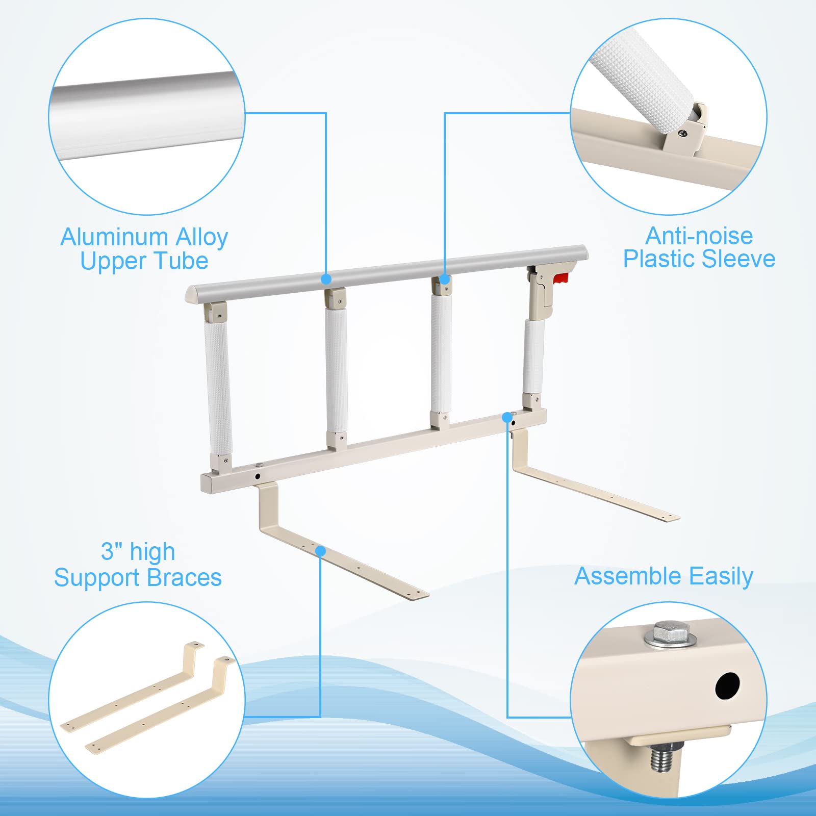 Aomdom Sbarra per Letto Anziani, Portatile Sponda Letto Anziani Pieghevole Barriera Letto Barriera di Sicurezza Griglia per Letto per Bambini Adulti E Anziani 97*40cm