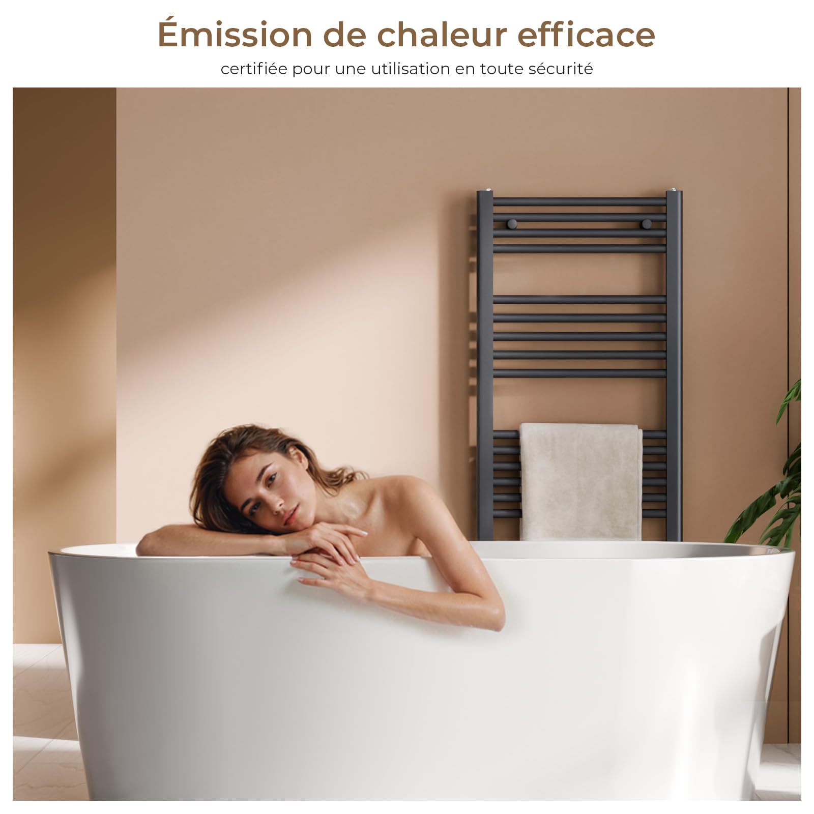 S'AFIELINA Radiateur de Salle de Bain 1600 x 500 mm, 654W, sèche serviette eau chaude, Sèche-Serviettes à Raccordement Central pour Eau Chaude, Anthracite(Sans valve thermostatique)