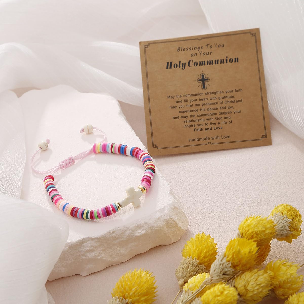 First Communion Gifts for Girls, Cross Bracelet Religious Christian Jewelry, Baptism Christening Confirmation Catholic Gift for Daughter Granddaughter Goddaughter Niece Teens Kids