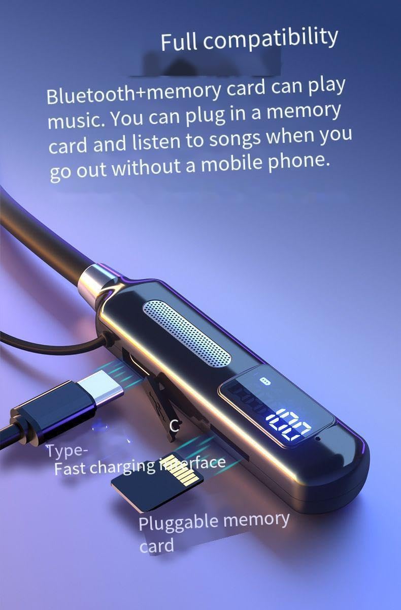 Sport Neckband Headphones Bluetooth 5.3 in Ear 100 Hours Working Time with LED Battery Indicator Magnetic Neckband,TF card can play music Wireless Stereo Headset IPX5 Waterproof for Sports/Workout