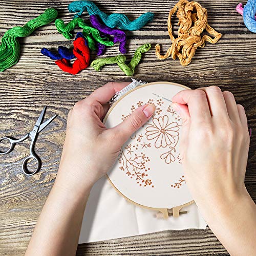 Chfine 3 Pack Embroidery Starter Kit with Pattern,Cross Stitch Kit for Adults Beginners, Including Embroidery Cloth with 3 Embroidery Hoops, Color Threads and Tools - Thumbnail 7
