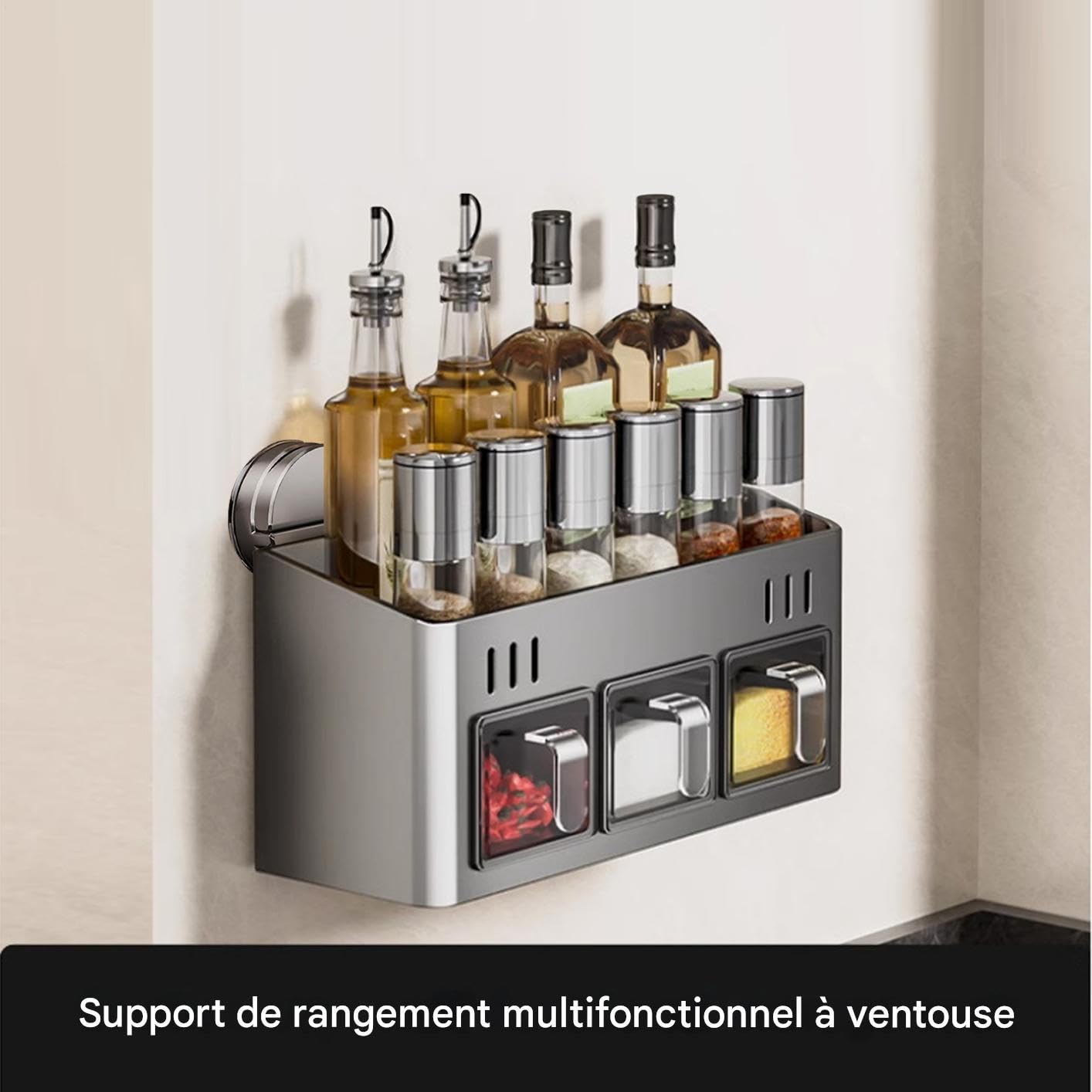 Gewürz Saugnapf-Wandmontage, wasserdicht | Gewürz-Organizer- für kleine Räume, Küche, Speisekammer, Schrank, Arbeitsplatte, Kühlschrank, Innenschrank, Wohnmobil,