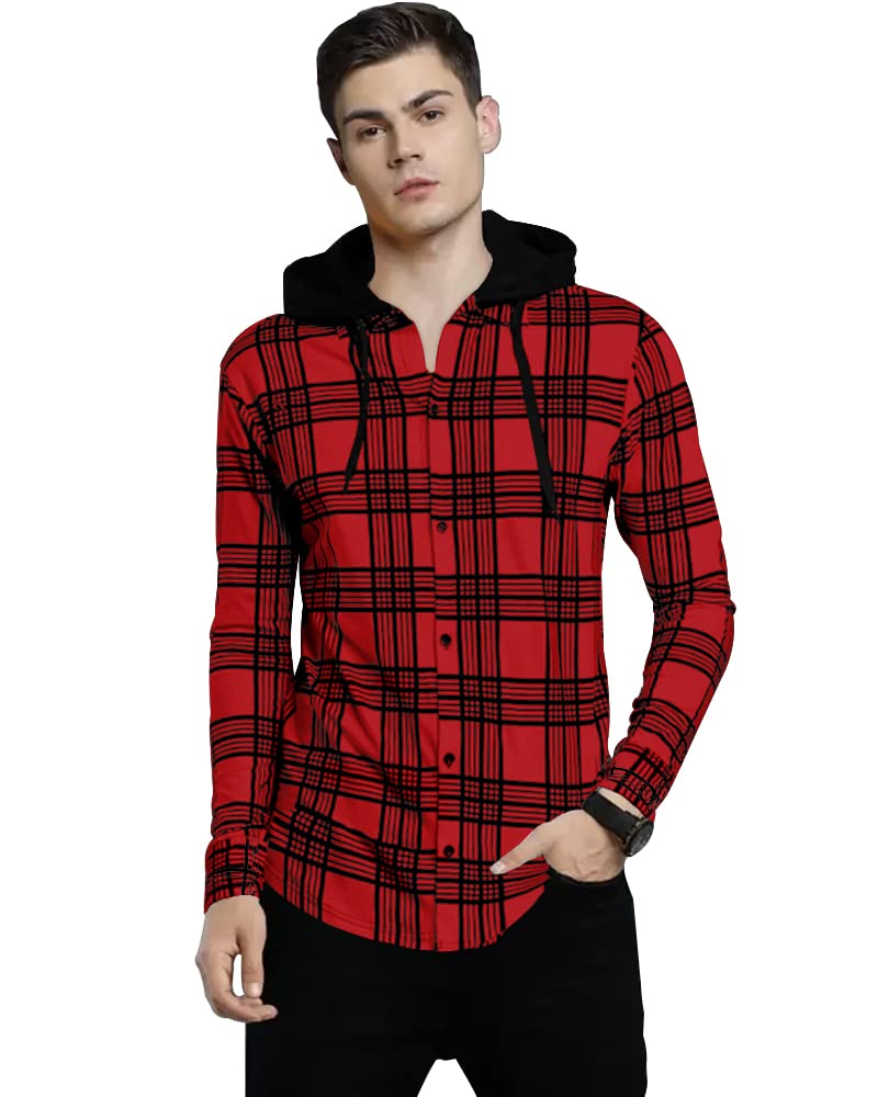 EYEBOGLEREyeBolger Mens Checkered Hooded Neck Full Sleeve T-Shirt