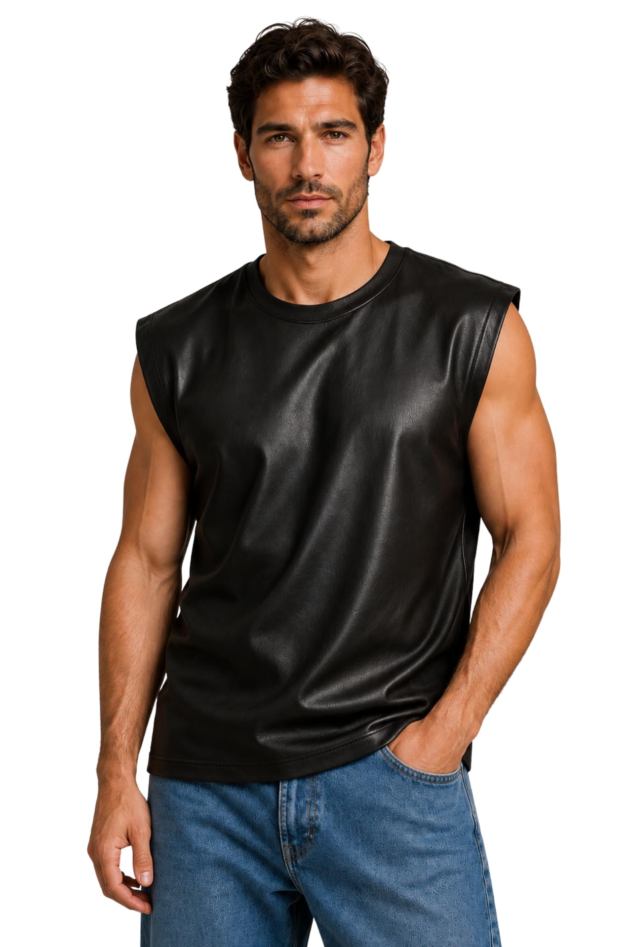 Faux Leather Vest for Man | Sleeveless t Shirts for Men | Bold Sando Look-image-41