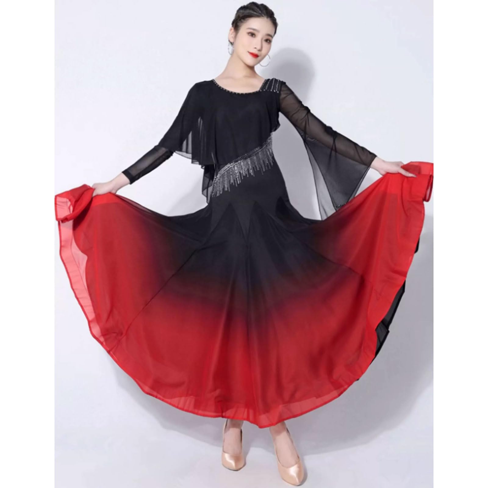 Abito Sala da Ballo per Donne Gonna Valzer Flamenco Costume Salsa Foxtrot