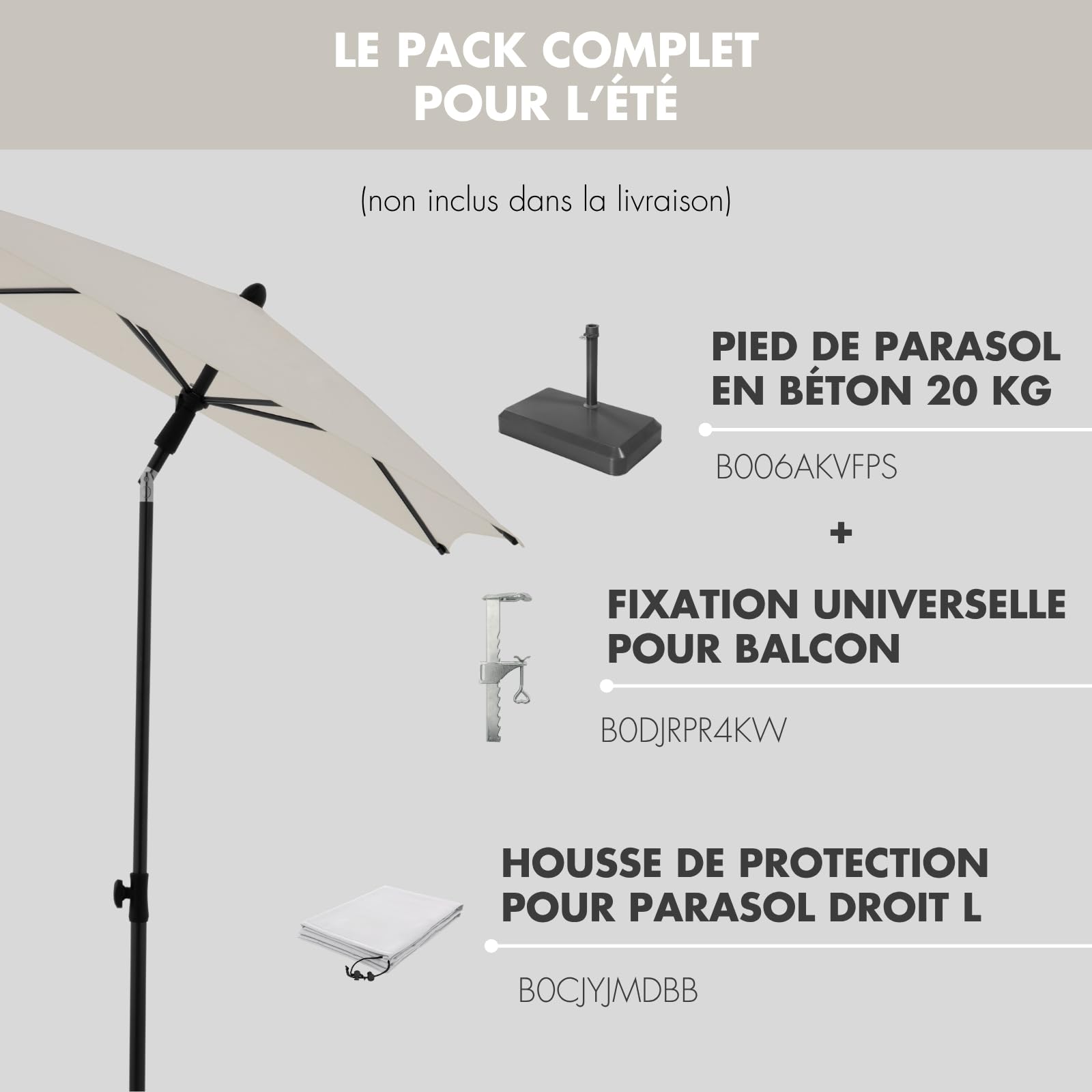derby Parasol de balcon 180x120cm I Parasol rectangulaire pour balcon & terrasse I Parasol de balcon avec coulisse pour ouvrir I Réglable en hauteur I Parasol de jardin basculant